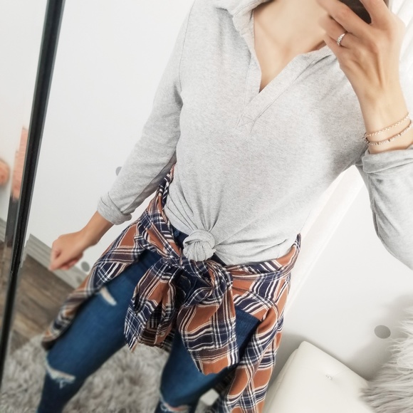 Last 1️⃣ Cognac and Navy Spring Plaid Button Down Top Pocket Top - Picture 7 of 7